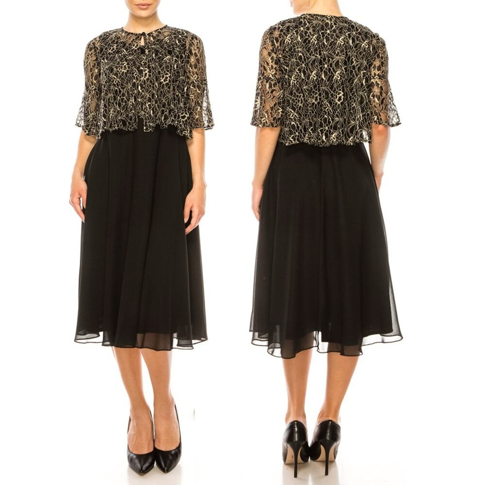 NWOT GABBY SKYE 4 FLORAL METALLIC LACE JACKET & DRESS SET 4